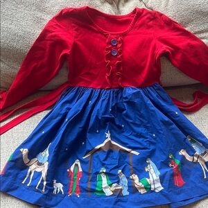 Eleanor Rose Red and Blue A-line Dress with Long Bishop Sleeves